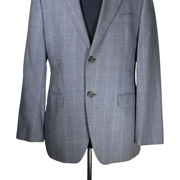 Ralph Lauren Mens Blazer 38S Gray Blue Plaid Sport Coat Slim Jacket Silk Wool - Picture 6 of 8